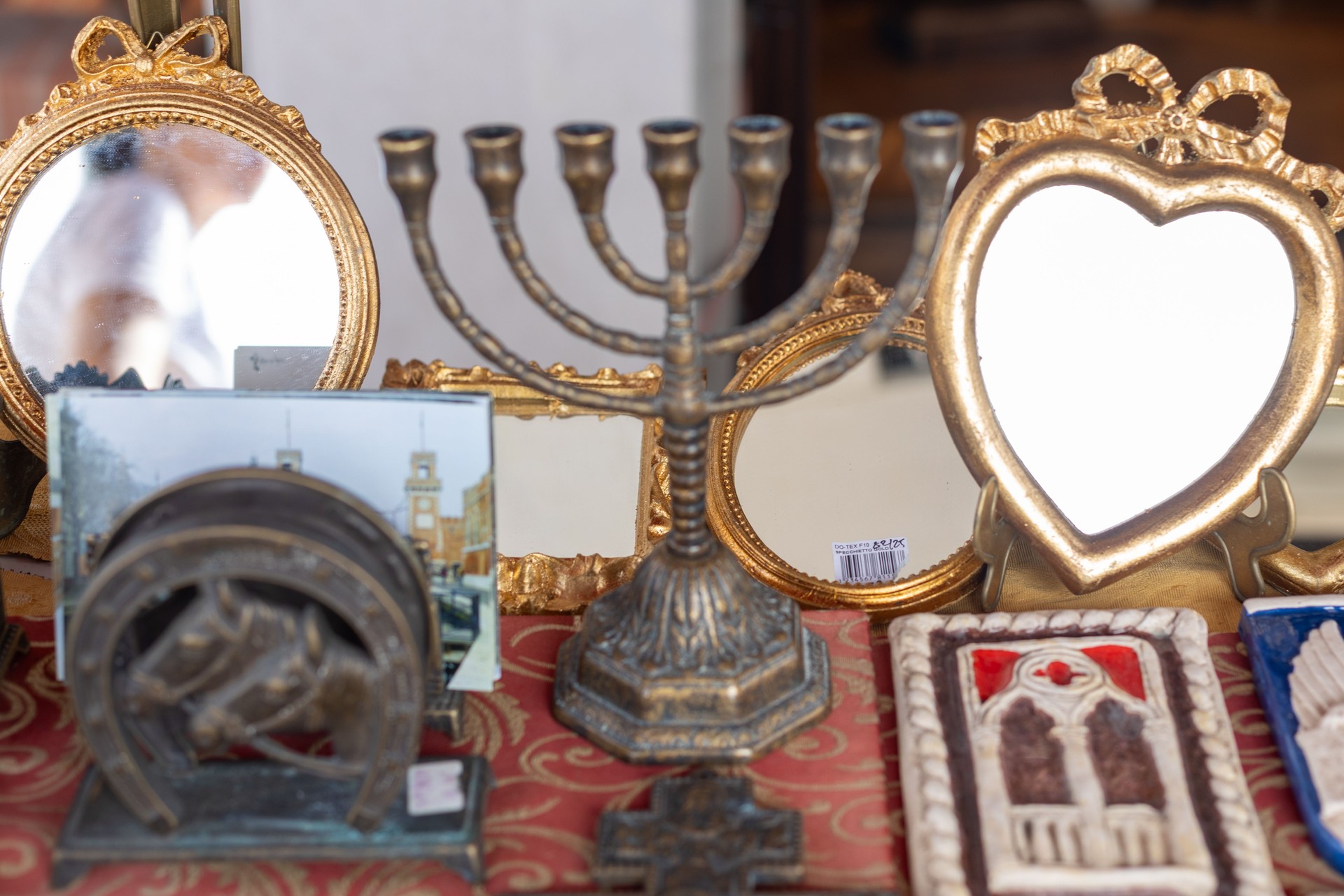 Vintage Menorah and Gold Mirrors on Italian Flea Market